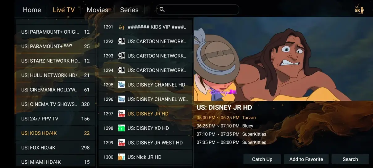 Guía EPG con programación deportiva en Buho IPTV